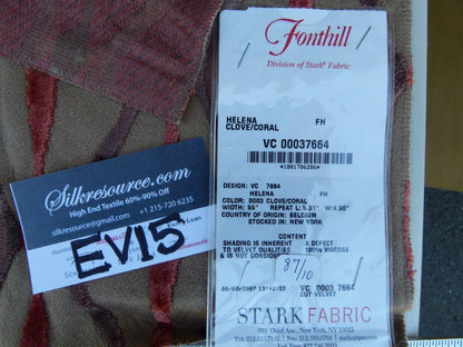 58 Ev15 Scalamandre Showroom Sample Square Helena Clove Coral Brown Modern Cut Velvet MSRP USD 164/Y