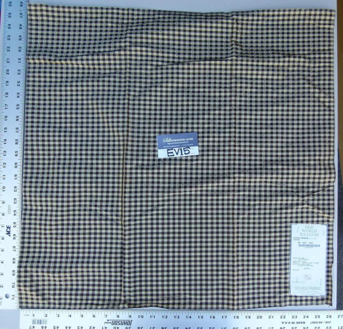 60 Ev15 Scalamandre Showroom Sample Square Ganika Ground Caviar Black Beige Plaid Silk