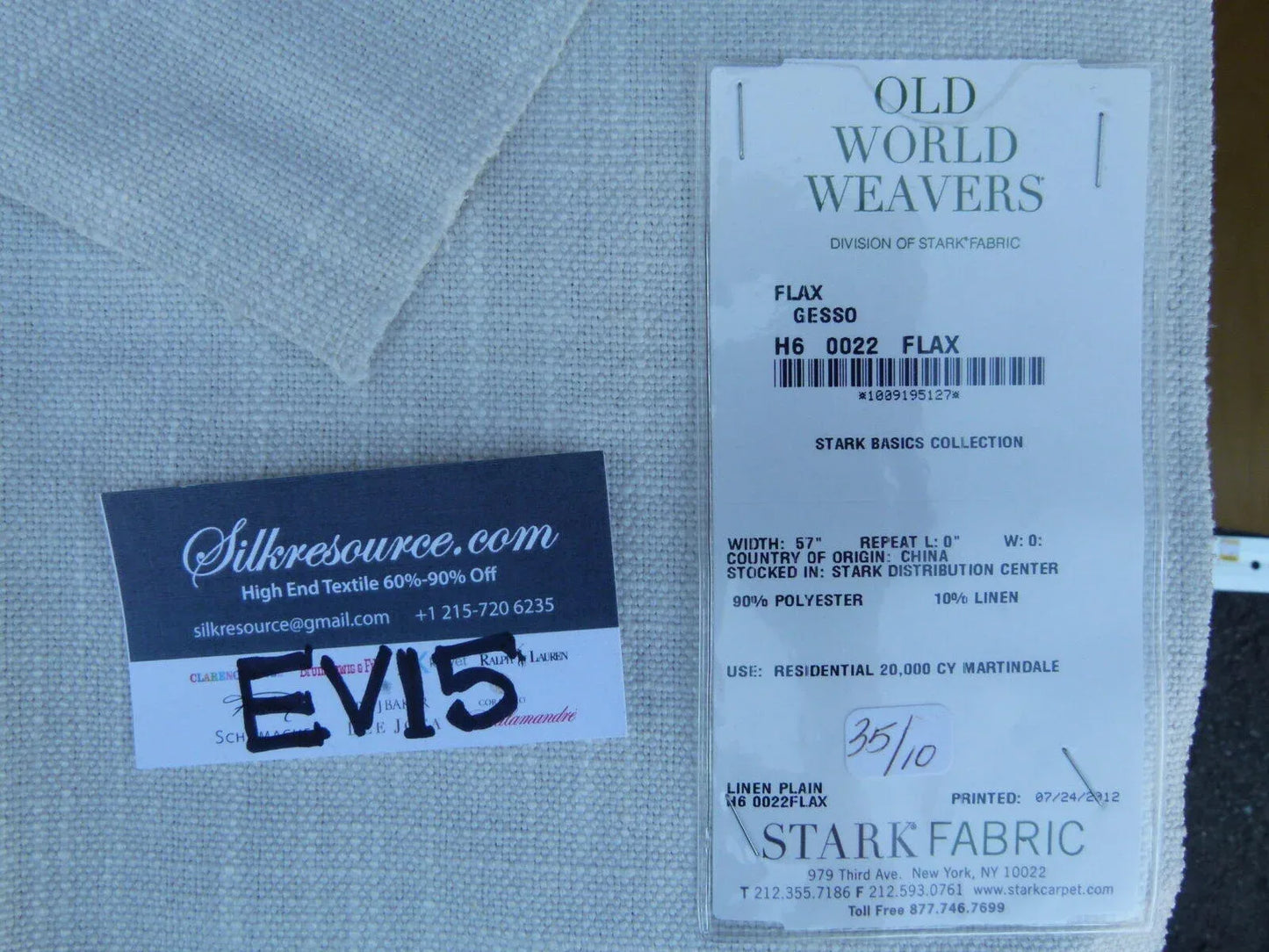 66 Ev15 Scalamandre Showroom Sample Square Flax Gesso Cream White Linen Blend Solid