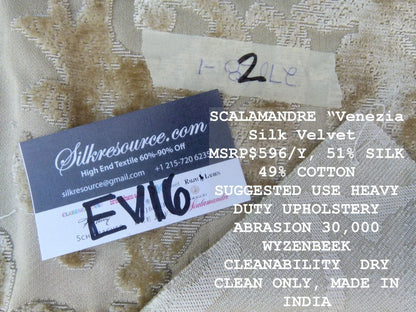 38 Ev16 Scalamandre Venezia Silk Velvet Light Tan MSRP USD 596/yard