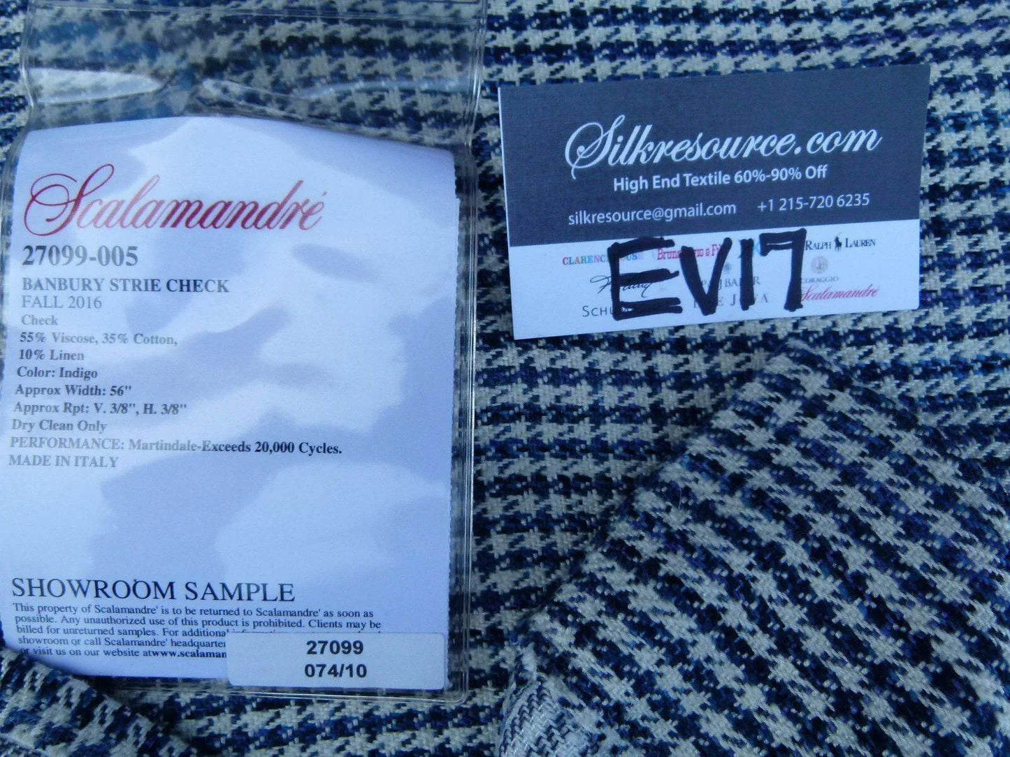 2 Ev17 Scalamandre Sample Square Banbury Stripe Check Blue