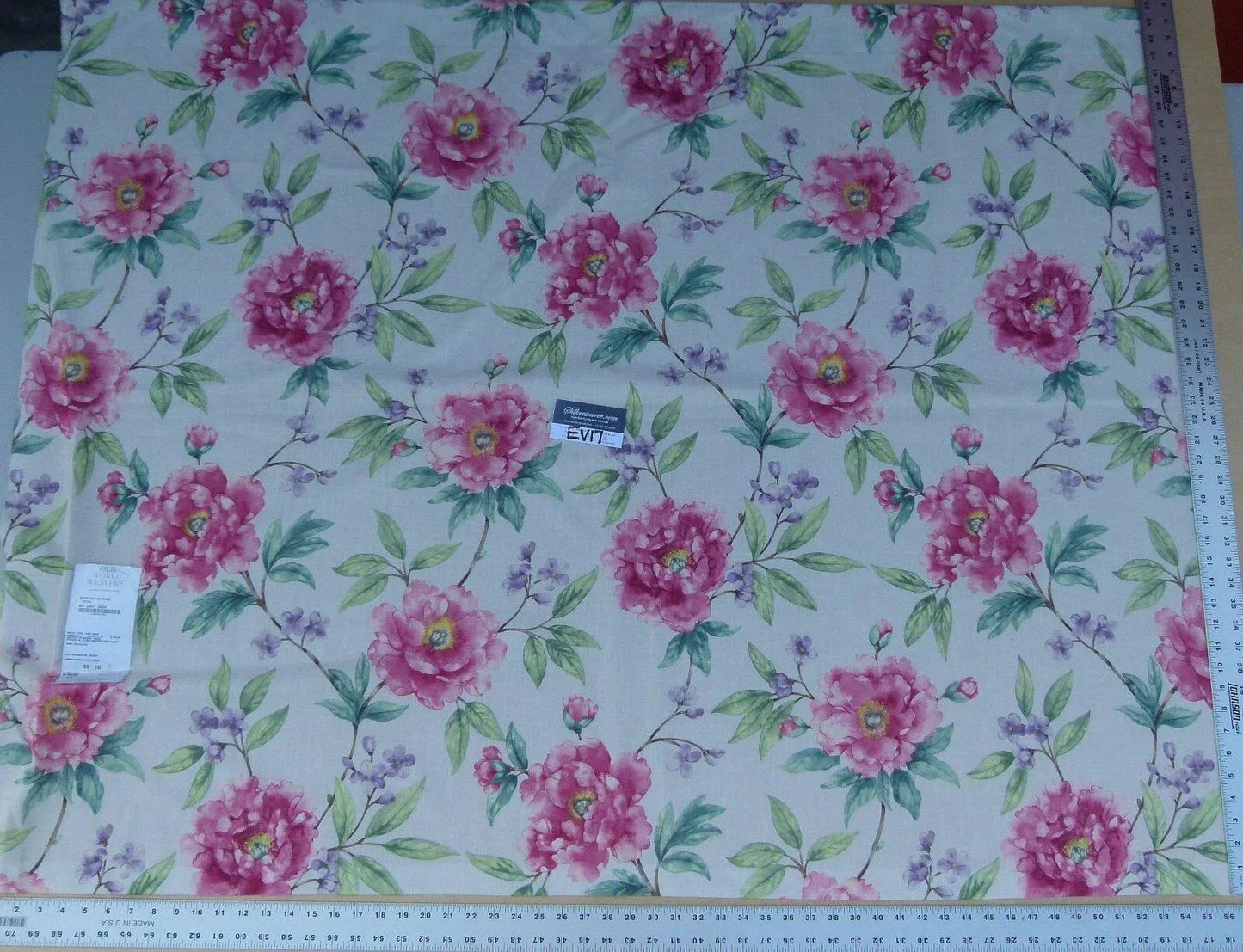 4 Ev17 Scalamandre Sample Square 1.2 Yards Roseland Cottage Petal Pink White Green