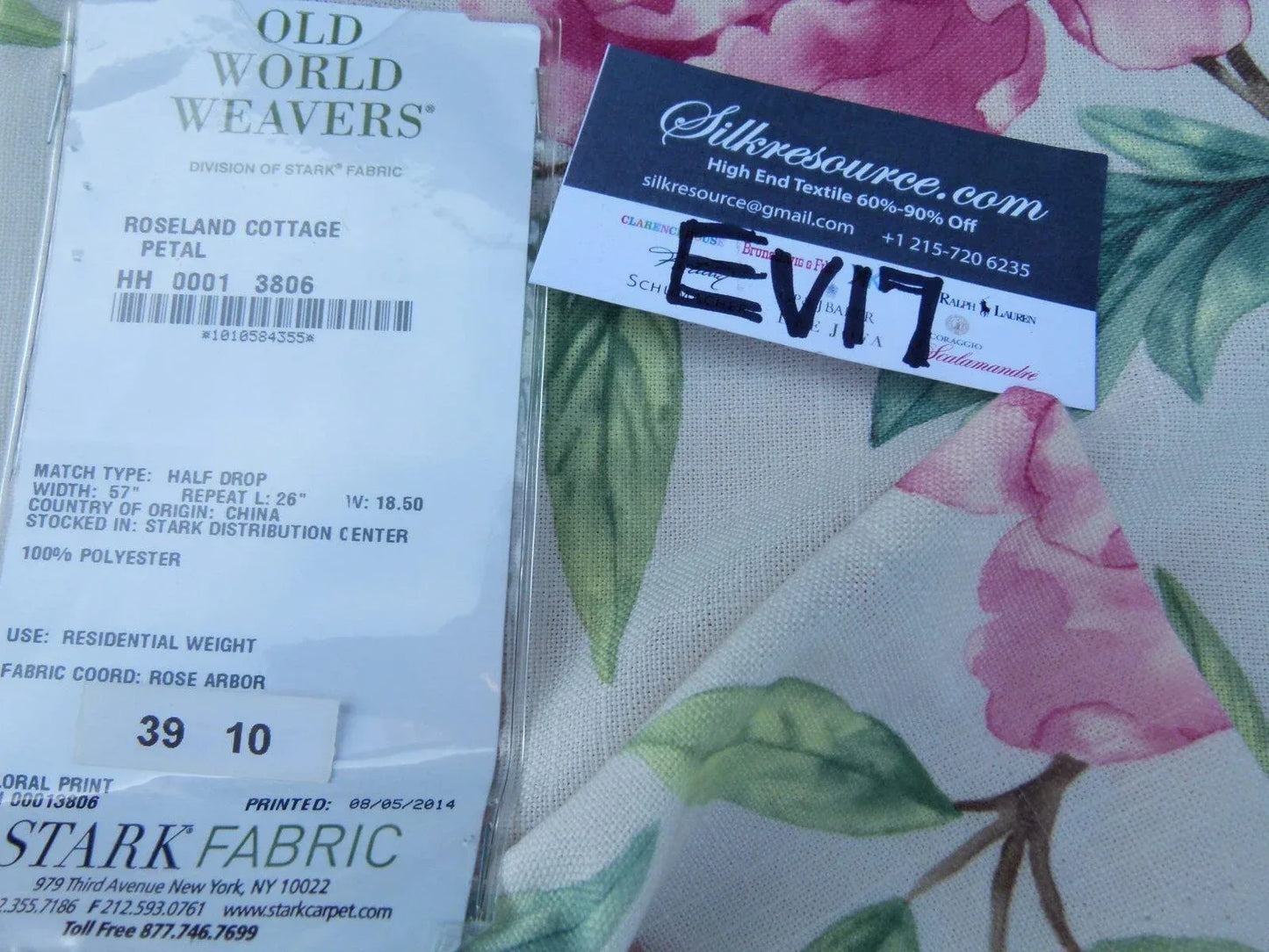 4 Ev17 Scalamandre Sample Square 1.2 Yards Roseland Cottage Petal Pink White Green