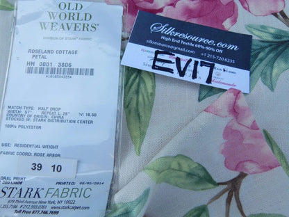 4 Ev17 Scalamandre Sample Square 1.2 Yards Roseland Cottage Petal Pink White Green