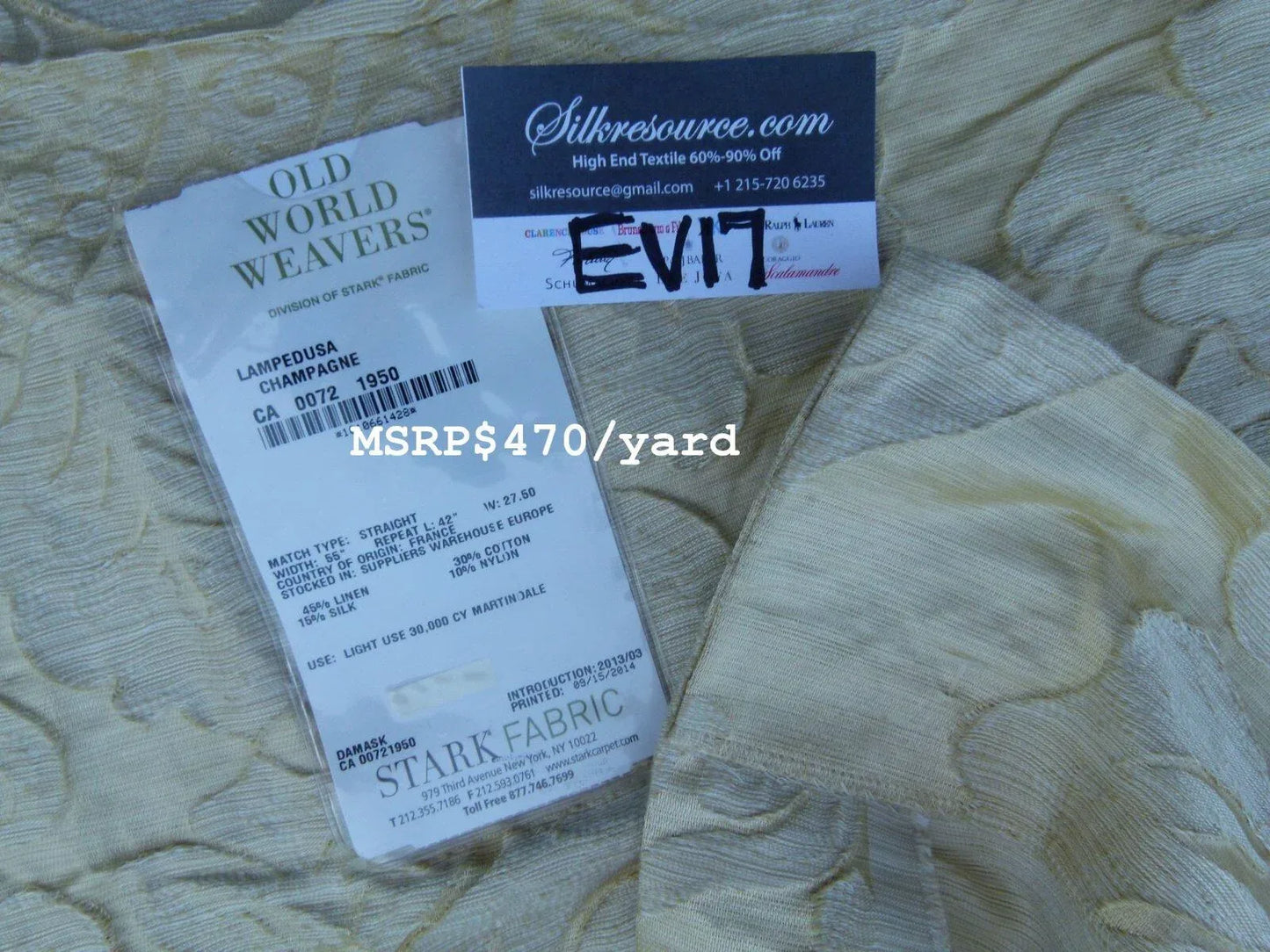 10 Ev17 Scalamandre Sample Square Lampedusa Champagne Damask Yellow 1yard+ MSRP USD 470/Y