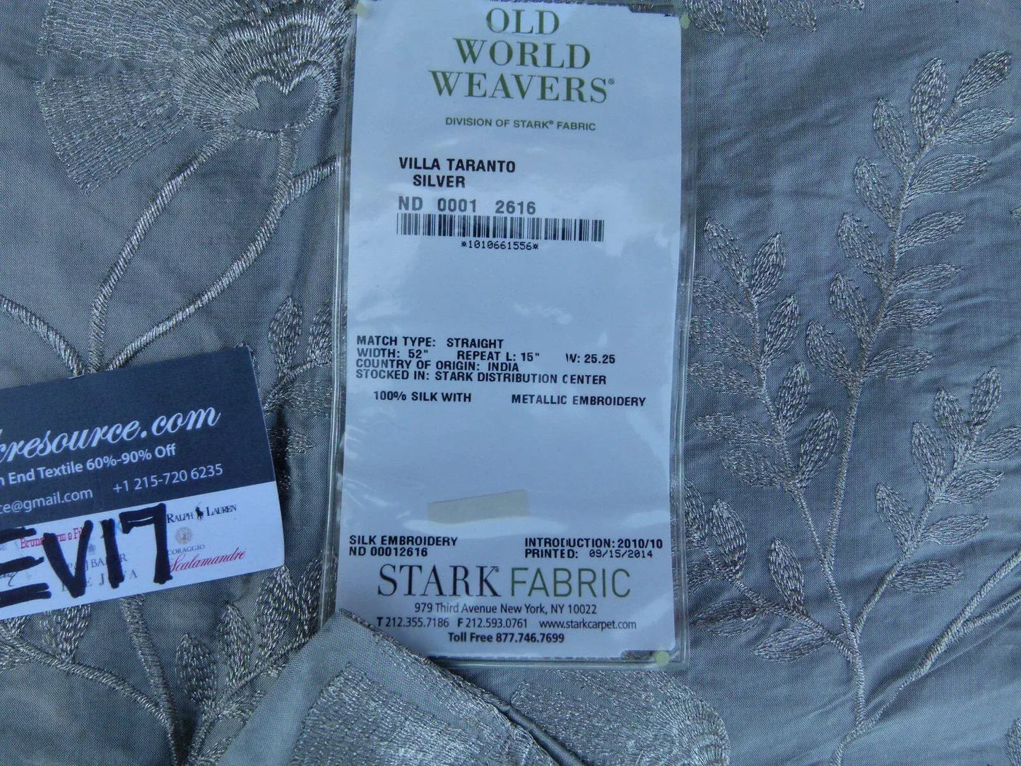 12 Ev17 Scalamandre Sample Square Villa Taranto Silver Gray