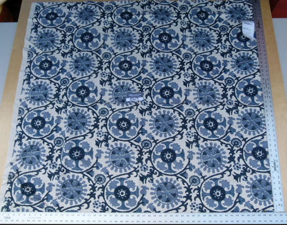 23 Ev17 Scalamandre Sample Square 1.2yd Suzani Navy Blue White