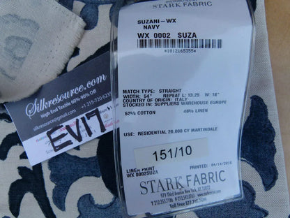 23 Ev17 Scalamandre Sample Square 1.2yd Suzani Navy Blue White