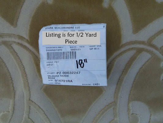 0.5y Scalamandre Fonthill Velours Savoie Beige Cut Velvet 100% Cotton Old World Weavers MSRP USD 304/Y