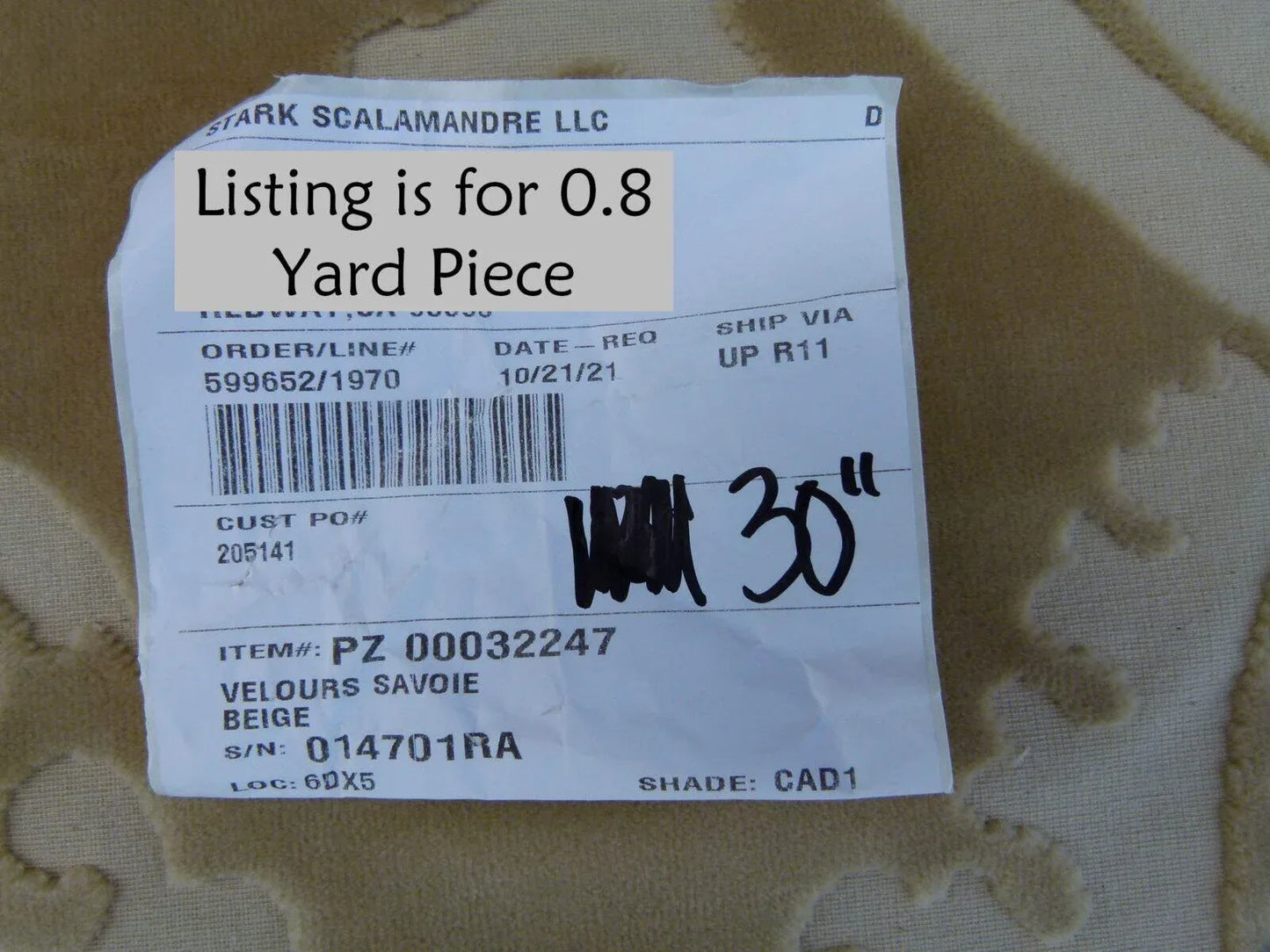 0.8 Yard Scalamandre Fonthill Velours Savoie Beige Cut Velvet 100% Cotton Old World Weavers MSRP USD 304/Y