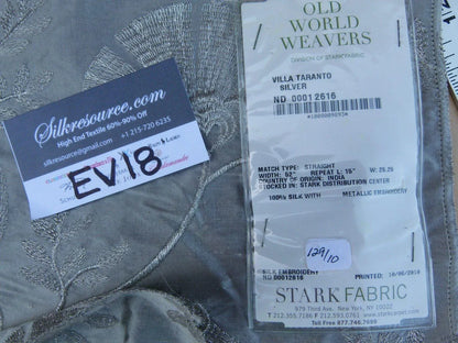 4 Ev18 Scalamandre 1.2y Villa Taranto Silver Floral Silk Metallic Embroidery