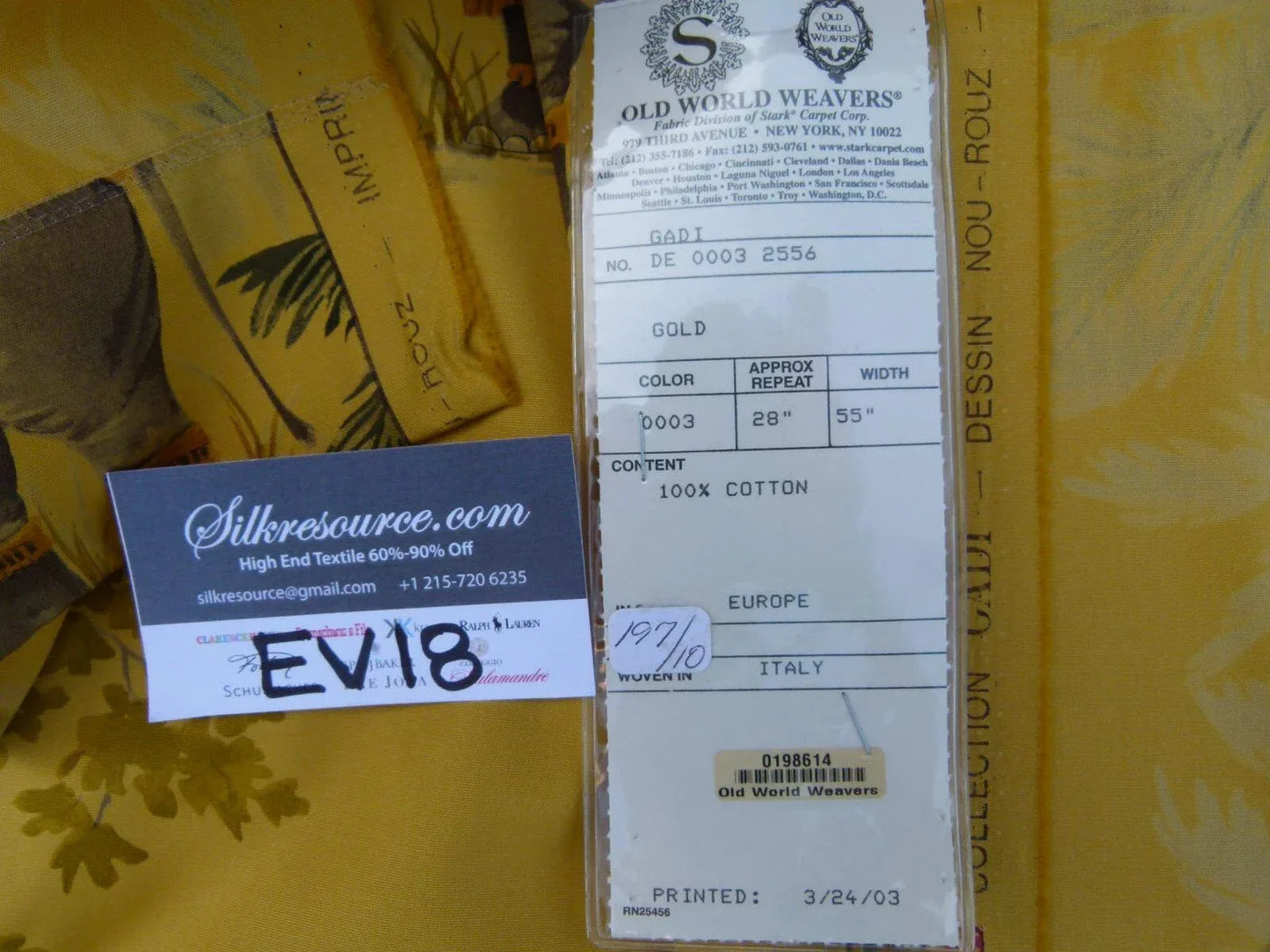 6 Ev18 Scalamandre 2.4y Gadi Gold Tropical Elephant Cotton Print Italy