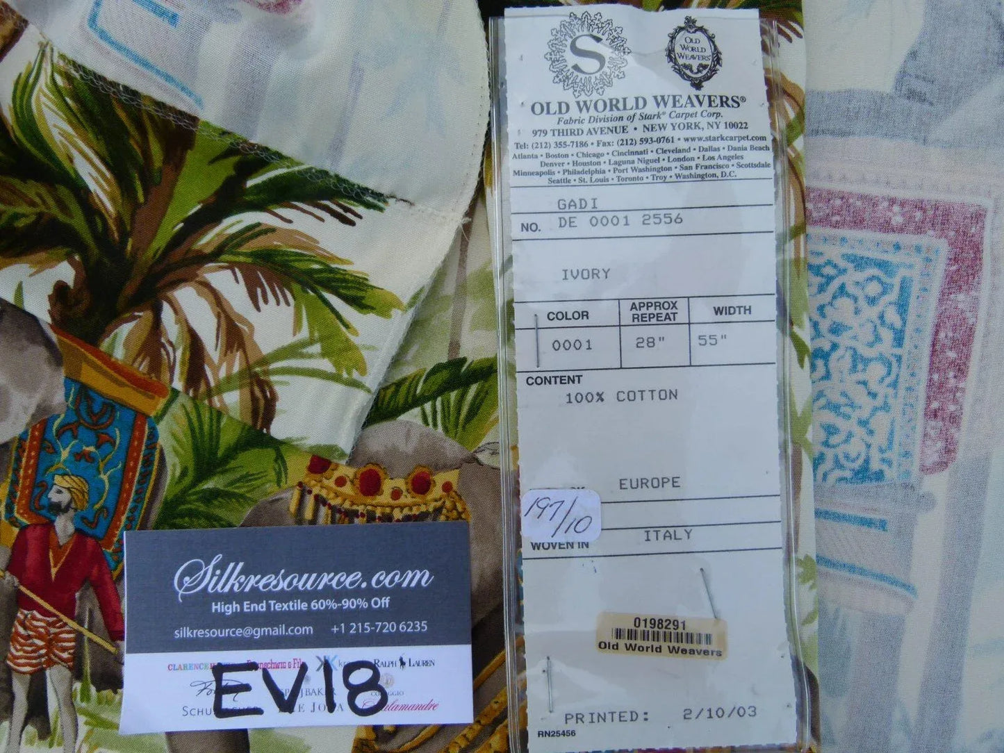 7 Ev18 Scalamandre 2.4y Gadi Ivory Tropical Elephant Cotton Print Italy