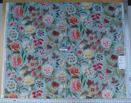 9 Ev18 Scalamandre 1.2y Cottage Garden Coral Sky Exotic Flower Linen Blend Print