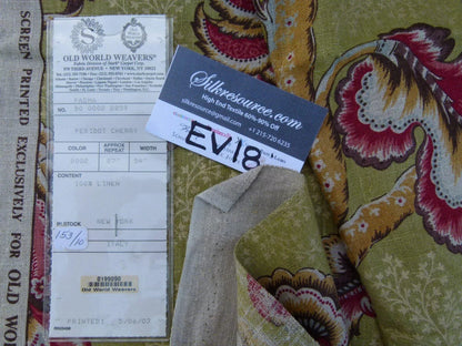 11 Ev18 1.3y Scalamandre Padma Peridot Cherry Green Red Linen Floral Tree Print Italy