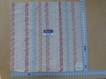 17 Ev18 Scalamandre 26"x26" Tendrils Sunrise Ivory Red Blue Linen Embroidered Leaf Dot Stripe (copy)