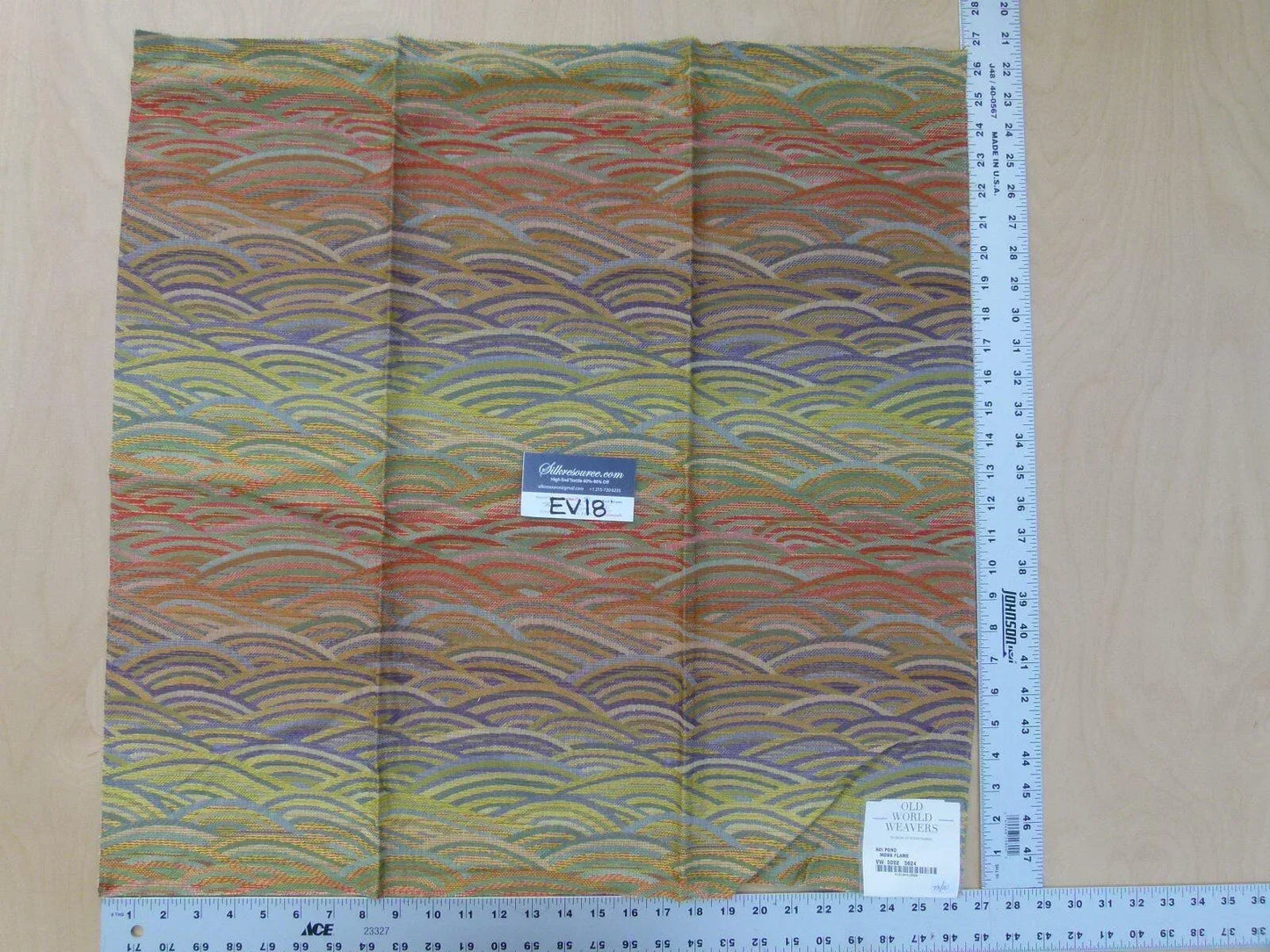 18 Ev18 Scalamandre 26"x26" Koi Pond Moss Flame Red Blue Gold Jacquard Wave