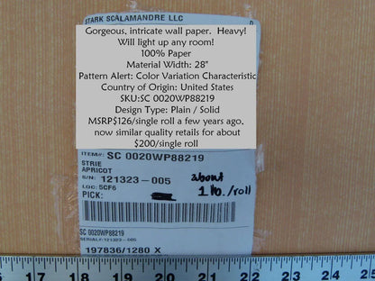 Scalamandre Aria Strie Apricot Wallpaper 5 Yards Single Roll MSRP USD 126/single Roll