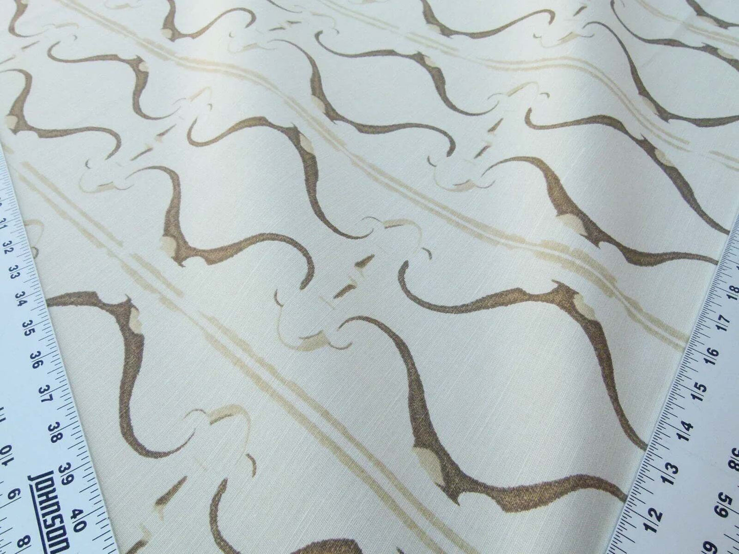 Scalamandre Helena Print Sea Spray Mocha Brown on Cream Ikat Ancient Ruins Greek Urn Linen MSRP USD 184/Y  Old World Weavers