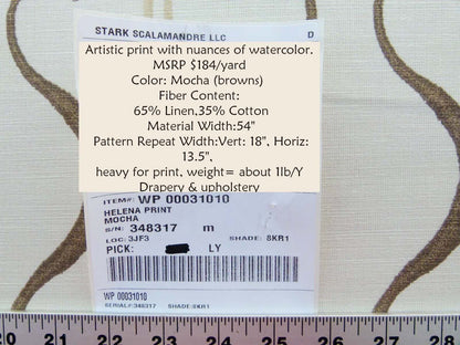 Scalamandre Helena Print Sea Spray Mocha Brown on Cream Ikat Ancient Ruins Greek Urn Linen MSRP USD 184/Y  Old World Weavers