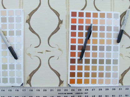 Scalamandre Helena Print Sea Spray Mocha Brown on Cream Ikat Ancient Ruins Greek Urn Linen MSRP USD 184/Y  Old World Weavers