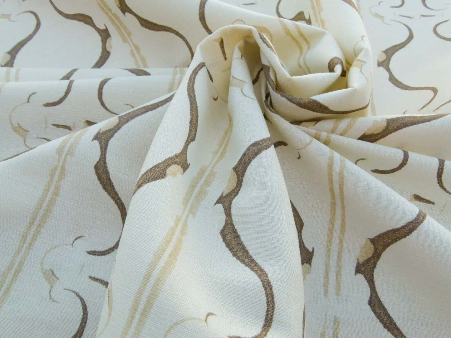 Scalamandre Helena Print Sea Spray Mocha Brown on Cream Ikat Ancient Ruins Greek Urn Linen MSRP USD 184/Y  Old World Weavers