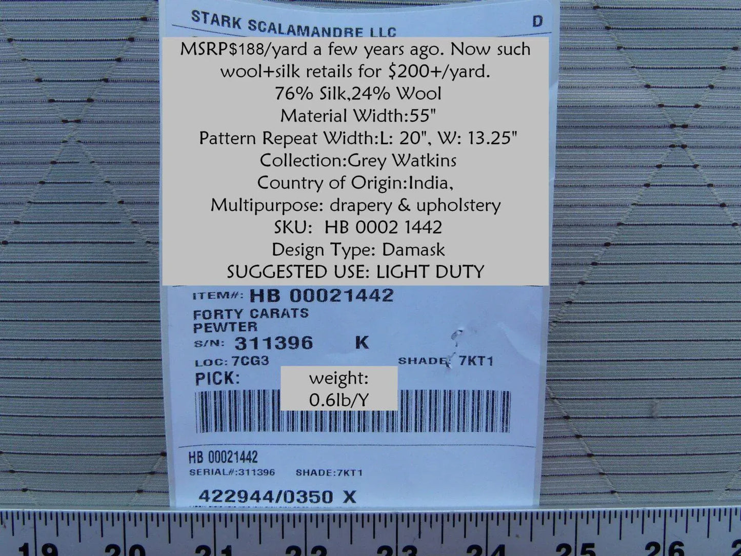 By Yd Scalamandre Forty Carats Pewter Taupe Grey Watkins Silk Wool Jacquard Diamond Harlequin MSRP USD 188/Y