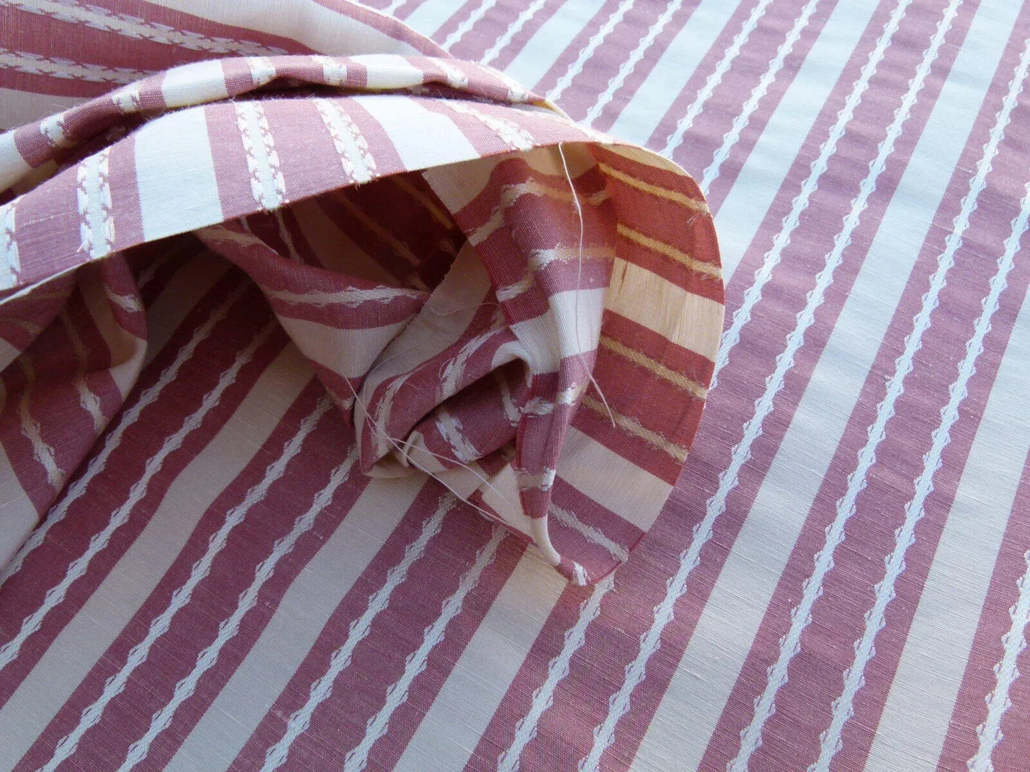 by yard Scalamandre Helsey Rose Red Pink Linen Silk Iridescent Stripe MSRP USD 296/Y