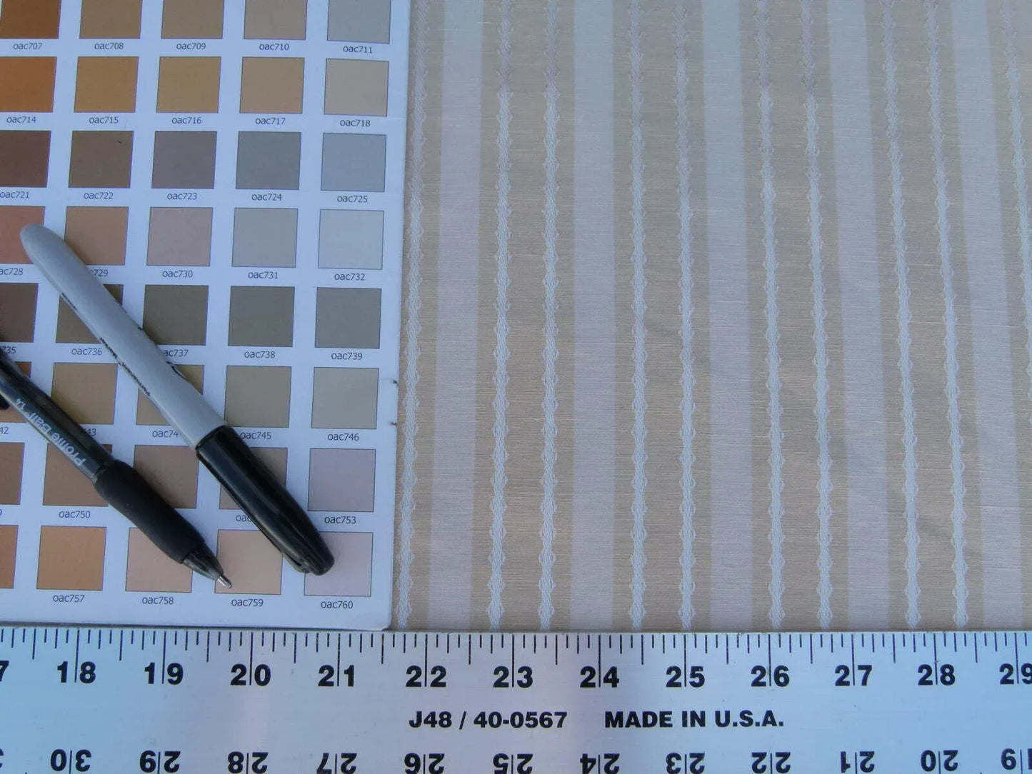 by yard Scalamandre Helsey Wheat Tan Beige Linen Silk Iridescent Stripe MSRP USD 296/Y