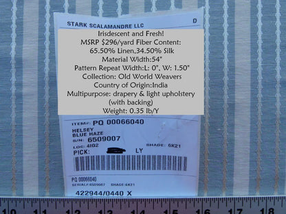 by yard Scalamandre Helsey Blue Haze Linen Silk Iridescent Stripe MSRP USD 296/Y