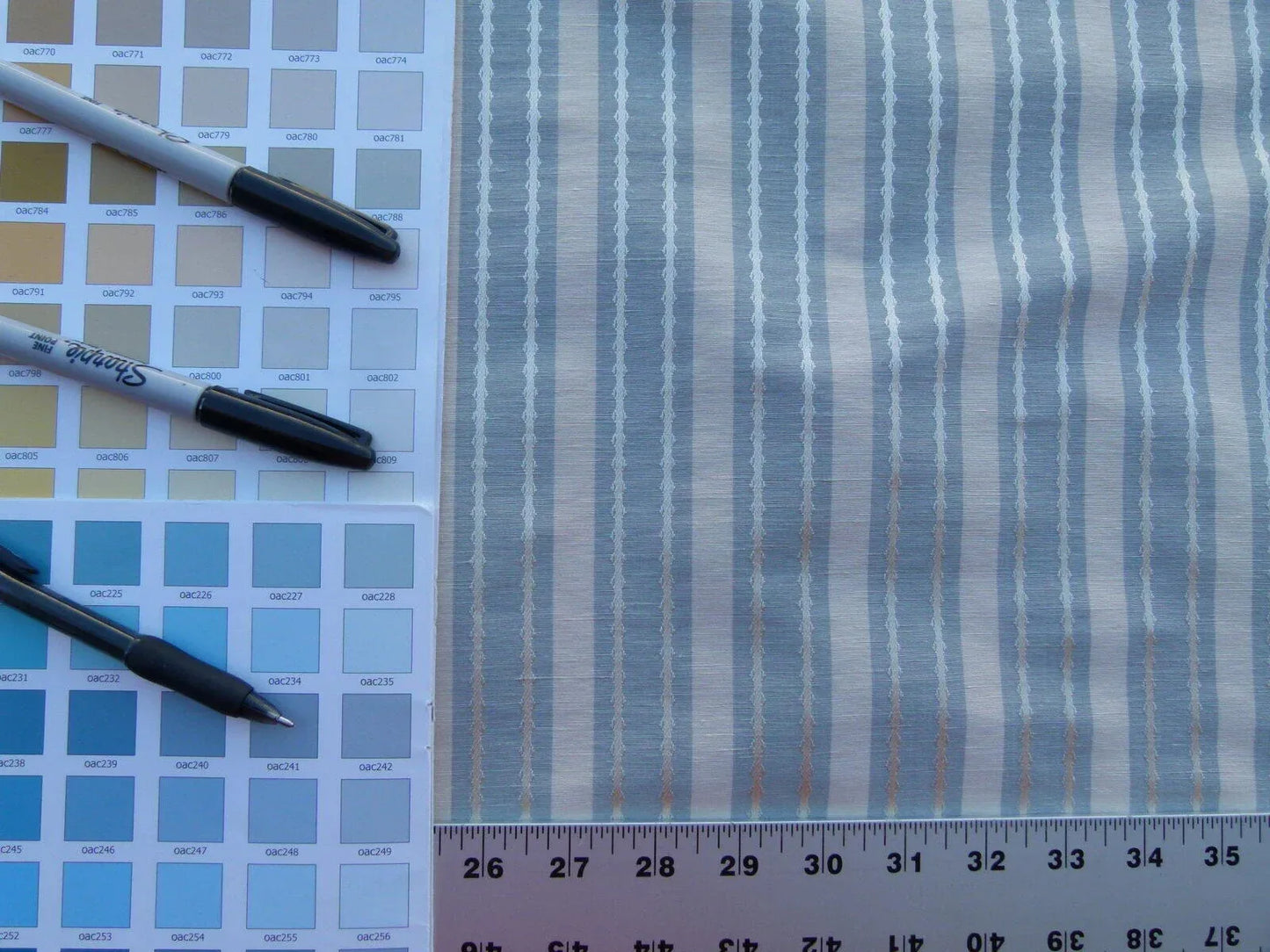 by yard Scalamandre Helsey Blue Haze Linen Silk Iridescent Stripe MSRP USD 296/Y