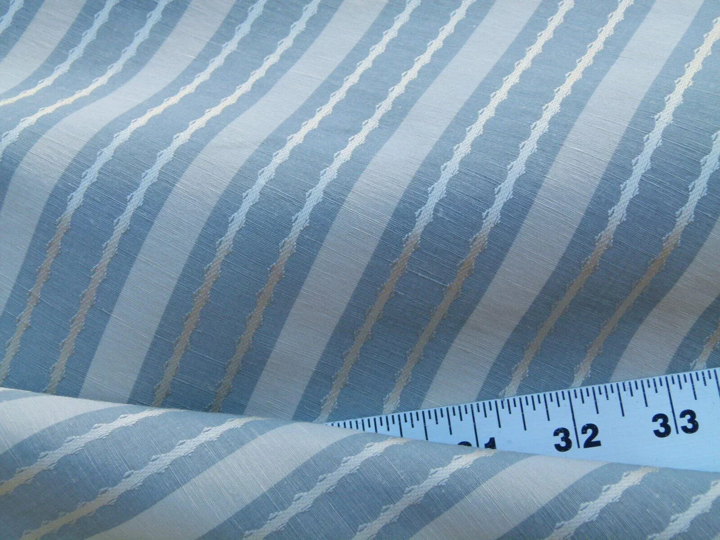 by yard Scalamandre Helsey Blue Haze Linen Silk Iridescent Stripe MSRP USD 296/Y