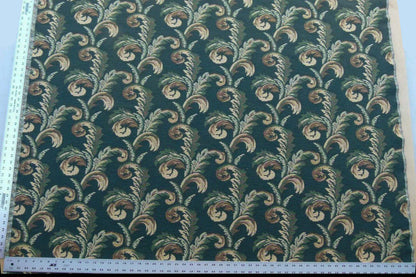 Scalamandre Amadeus Green Grey Watkins Woven Heavy Cotton Tapestry Feather Fern Foliage Leaf Green Gold MSRP USD 188/Y