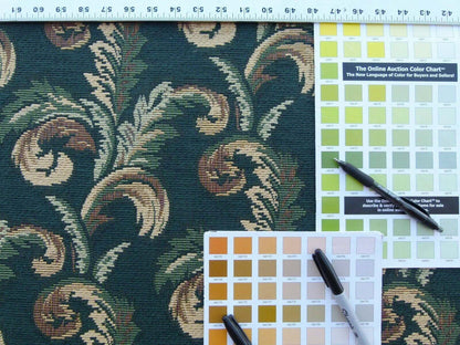 Scalamandre Amadeus Green Grey Watkins Woven Heavy Cotton Tapestry Feather Fern Foliage Leaf Green Gold MSRP USD 188/Y
