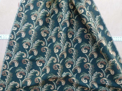 Scalamandre Amadeus Green Grey Watkins Woven Heavy Cotton Tapestry Feather Fern Foliage Leaf Green Gold MSRP USD 188/Y