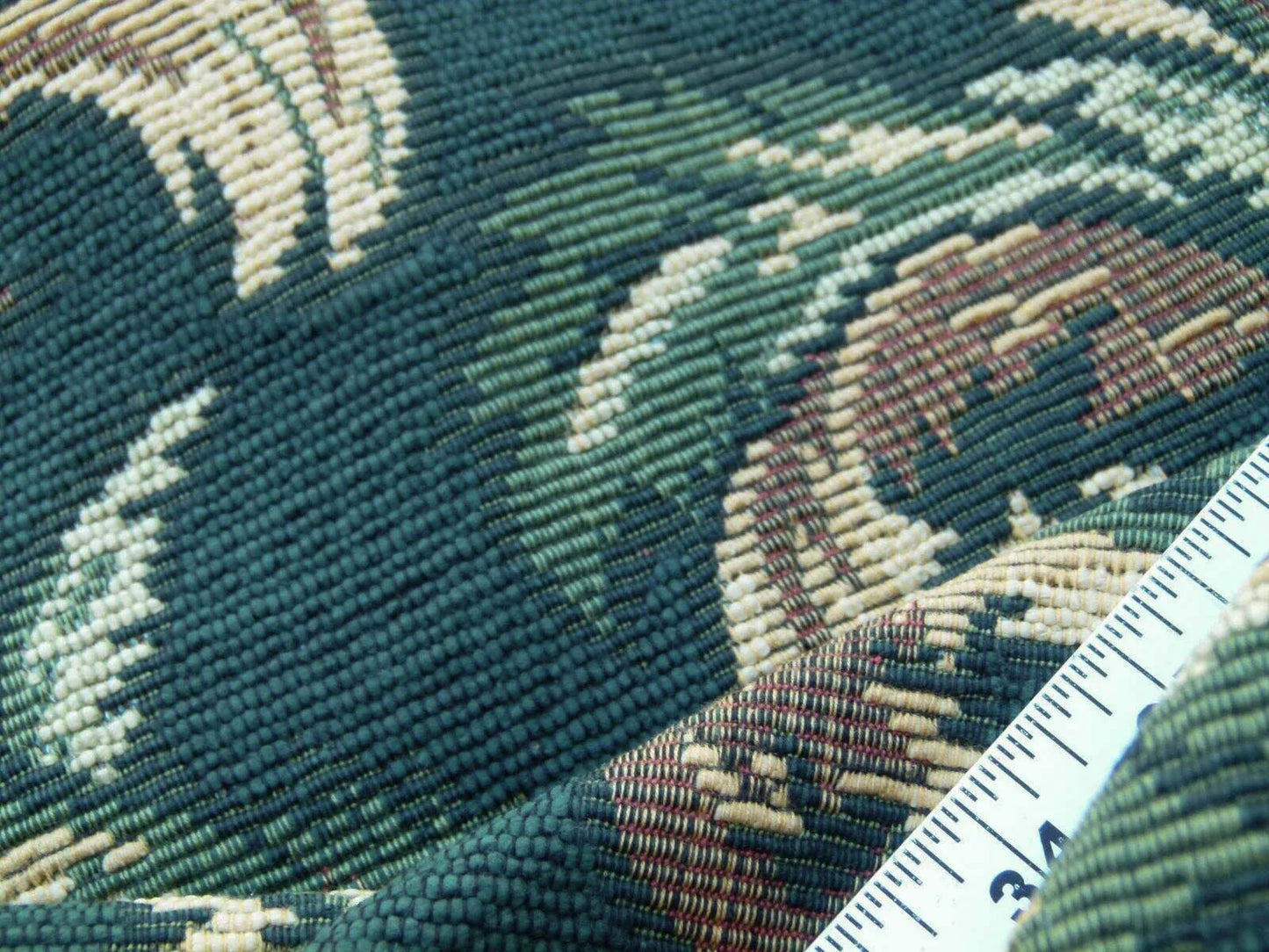 Scalamandre Amadeus Green Grey Watkins Woven Heavy Cotton Tapestry Feather Fern Foliage Leaf Green Gold MSRP USD 188/Y