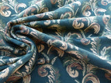 Scalamandre Amadeus Green Grey Watkins Woven Heavy Cotton Tapestry Feather Fern Foliage Leaf Green Gold MSRP USD 188/Y