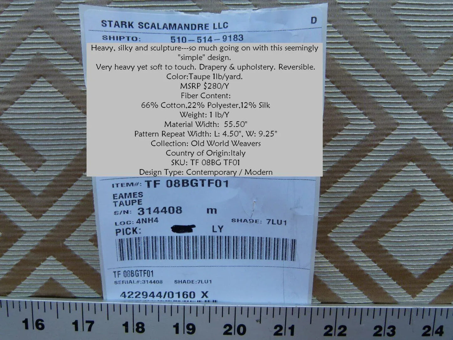 Scalamandre Eames Taupe Tan Gold Coffee Silk Woven Diamond Chenille Old World Weavers MSRP USD 280/Y