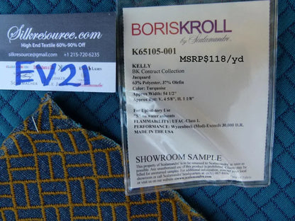 13 Ev21 Scalamandre Kelly Bk Contract Collection Jacquard Turquoise Mspr $118/yard