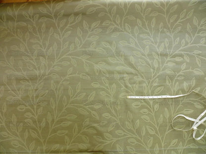 High End Designer Silk & Linen Vine Green & Silver Grey Foliage Heavy!