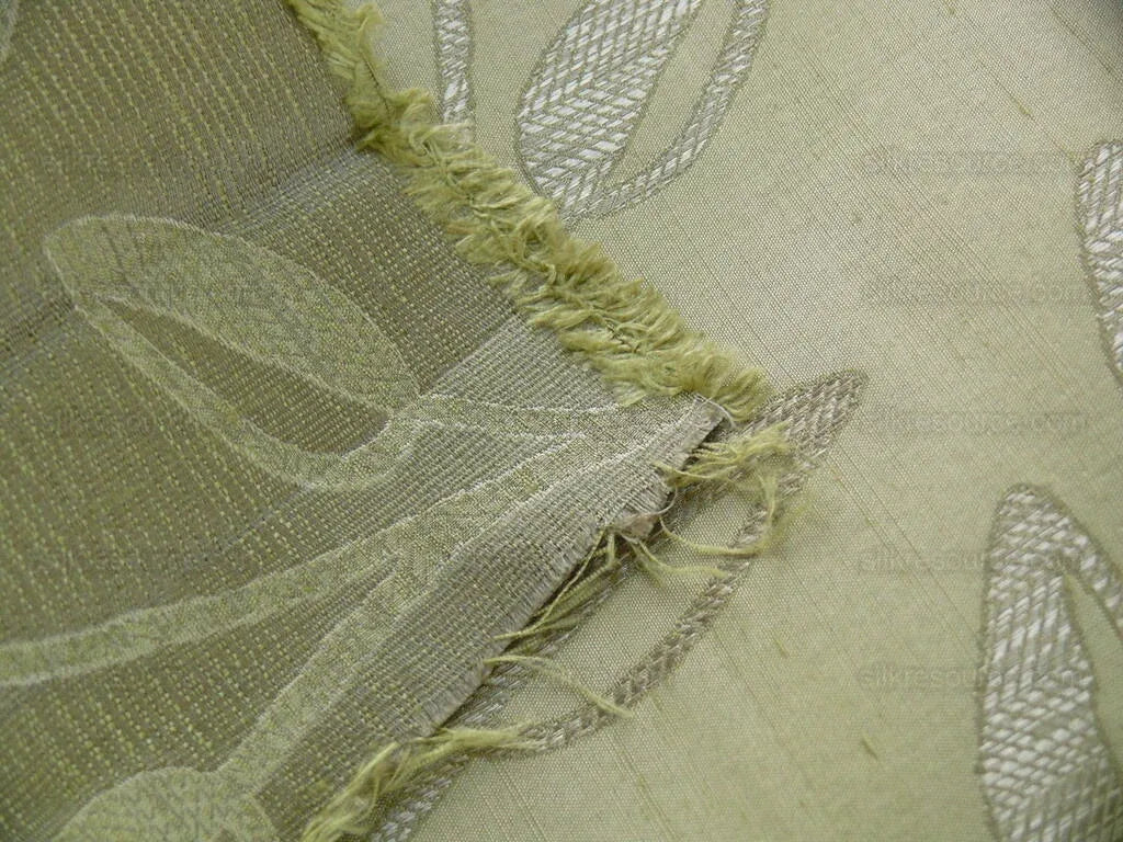 High End Designer Silk & Linen Vine Green & Silver Grey Foliage Heavy!