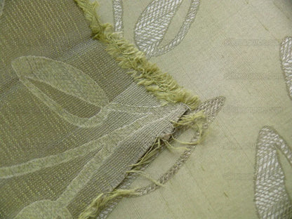 High End Designer Silk & Linen Vine Green & Silver Grey Foliage Heavy!