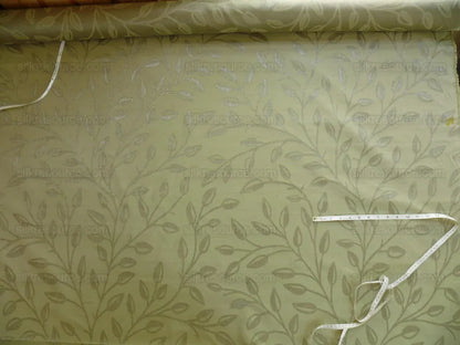 High End Designer Silk & Linen Vine Green & Silver Grey Foliage Heavy!