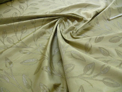 High End Designer Silk & Linen Vine Green & Silver Grey Foliage Heavy!