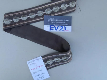 40 Ev21 Scalamandre Velvet Bead Tape Charcoal 1.75yard MSRP USD 200+/yard