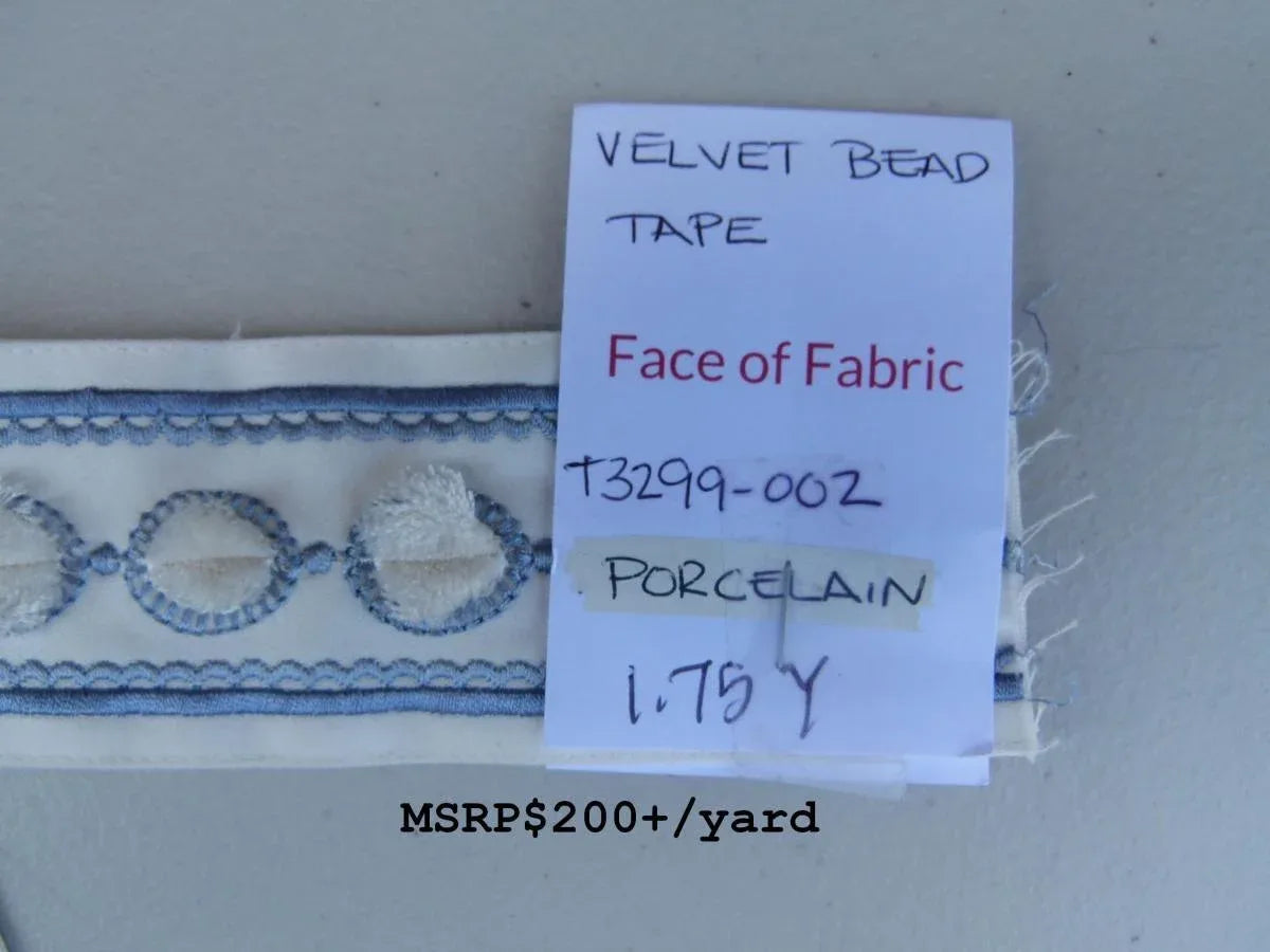 41 Ev21 Scalamandre Velvet Bead Tape Porcelain 1.75 Yard MSRP USD 200+/yard
