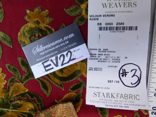 3 Ev22 Scalamandre Special Pieces Velour Verona Fubis MSRP USD 600+/yard