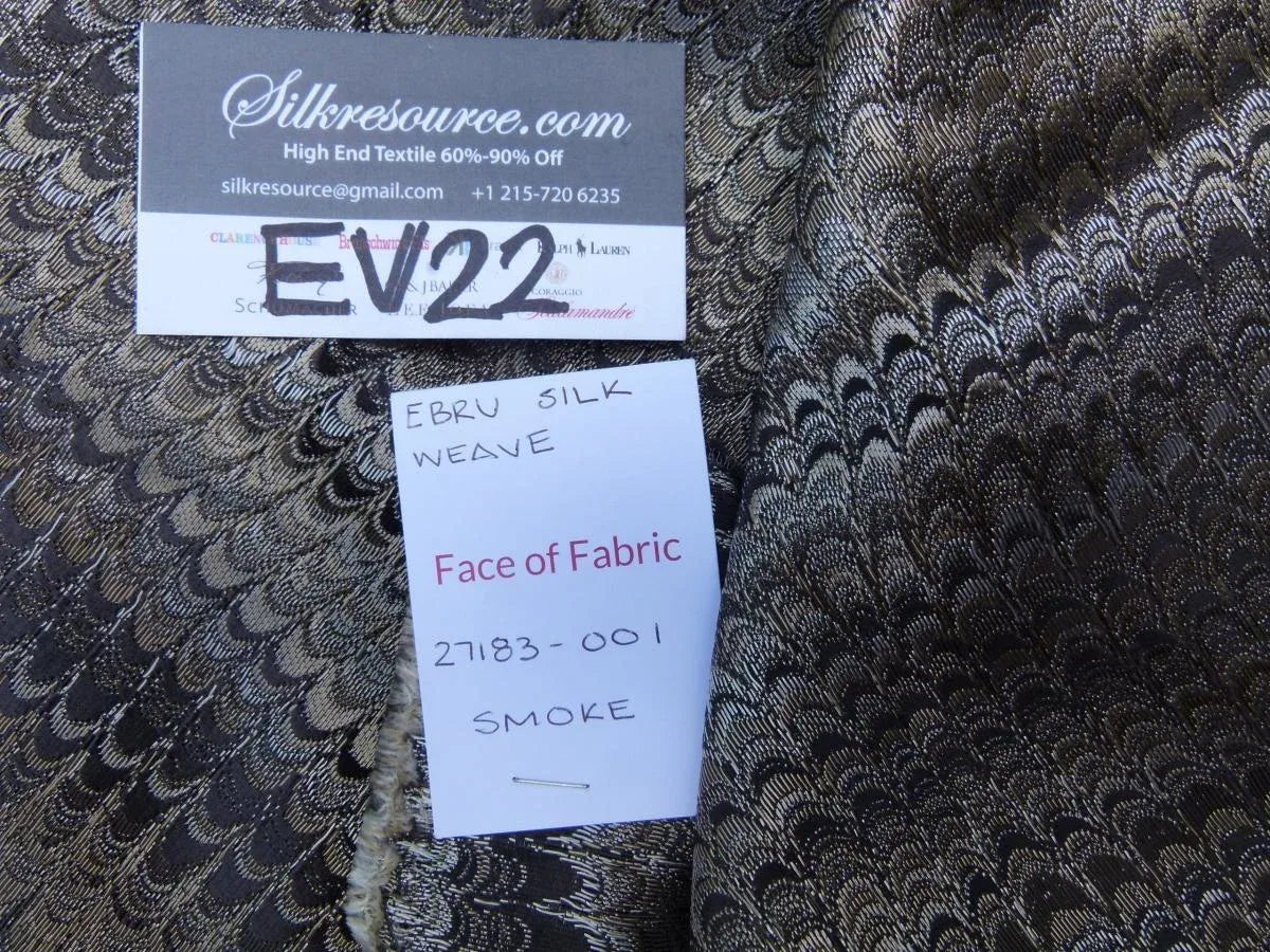 6 Ev22 Scalamandre Special Pieces 1.25y Ebru Silk Weave Smoke Black MSRP USD424/Y