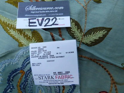 8 Ev22 Scalamandre Special Pieces Poona Blue Silk Embroidery