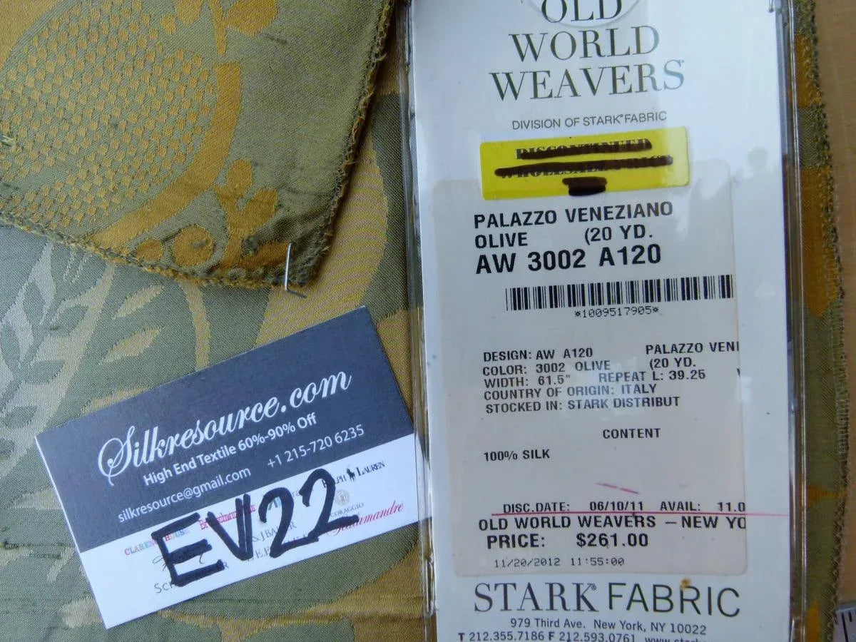 14 Ev22 Scalamandre Special Pieces Palazzo Veneziano Olive Gold 27"x33" MSRP USD 522/Y